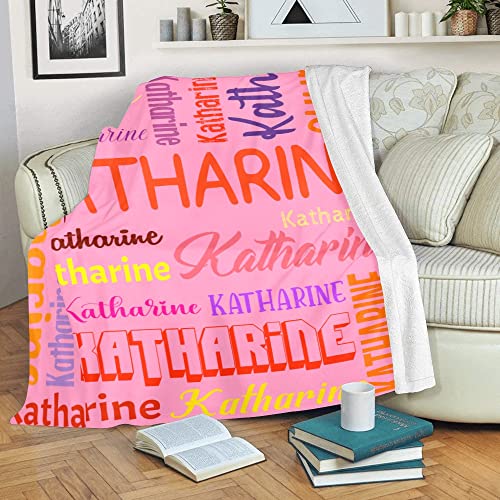 Personalized Blanket for Kids Adults Personalized Name Blanket Custom Blanket with Name Personalized Gifts for Christmas Birthday Valentines Day Mothers Fathers Day (Pink&Colorful, 60"x80")