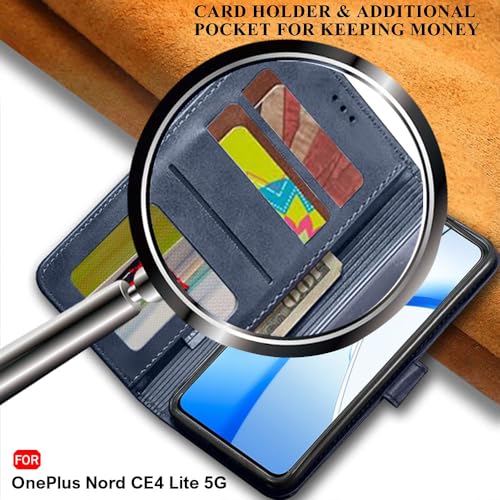 Image of TheGiftKart Flip Back Cover Case for OnePlus Nord CE 4 Lite 5G | Dual-Color Leather Finish | Inbuilt Stand & Pockets | Wallet Style Flip Cover for OnePlus Nord CE4 Lite (Faux Leather, Blue & Sky)