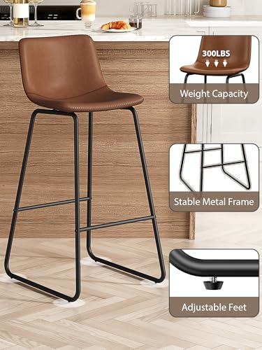 Image of 30in Bar Stools Counter Height Chairs Set of 3 (Dark Brown)