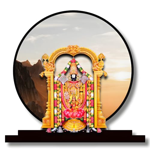 Tirupati Balaji Wooden Idol for Car Dashboard Accessories Murti Statue for Home Decor, Pooja Room, Office Desk, Study Table Showpiece Gift Item (Multicolor, 5cm x 4cm)