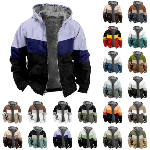Mens Heavyweight Fit Sherpa Lined Fleece Hoodie Parka Jacket Novelty Color Blocking Hooded Cotton Canvas Jacket Coats2