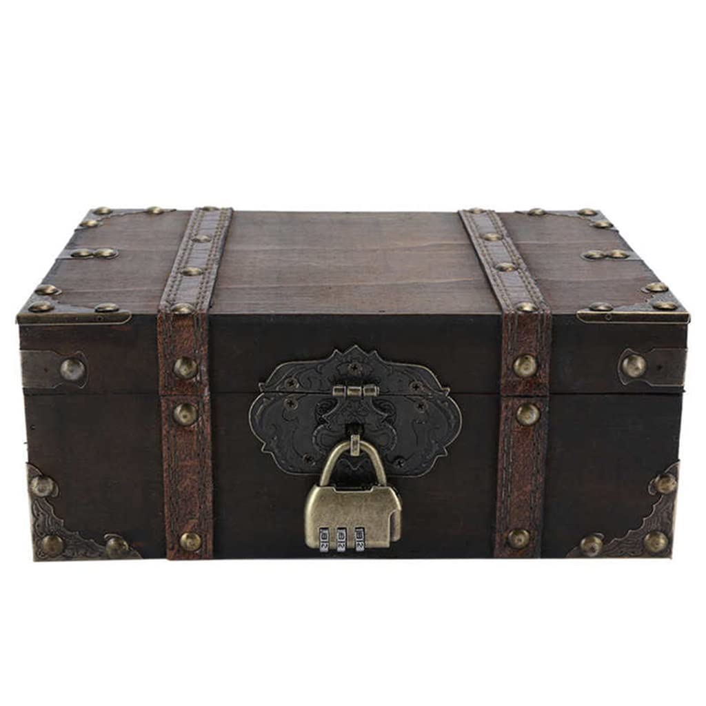 Caja de almacenamiento de joyas de madera vintage de gran capacidad con cerradura, cofre del tesoro decorativo para mujeres, ideal para guardar collares, aretes y regalos