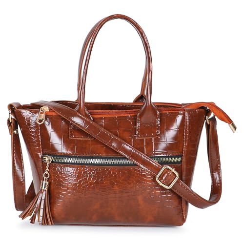 Image of AVERAA Women's Stylish Mini Handbag with Detachable Sling Strap | Croc Texture Shoulder & Crossbody Bag | Spacious Zip Closure Tote for Office, Daily & Travel Use