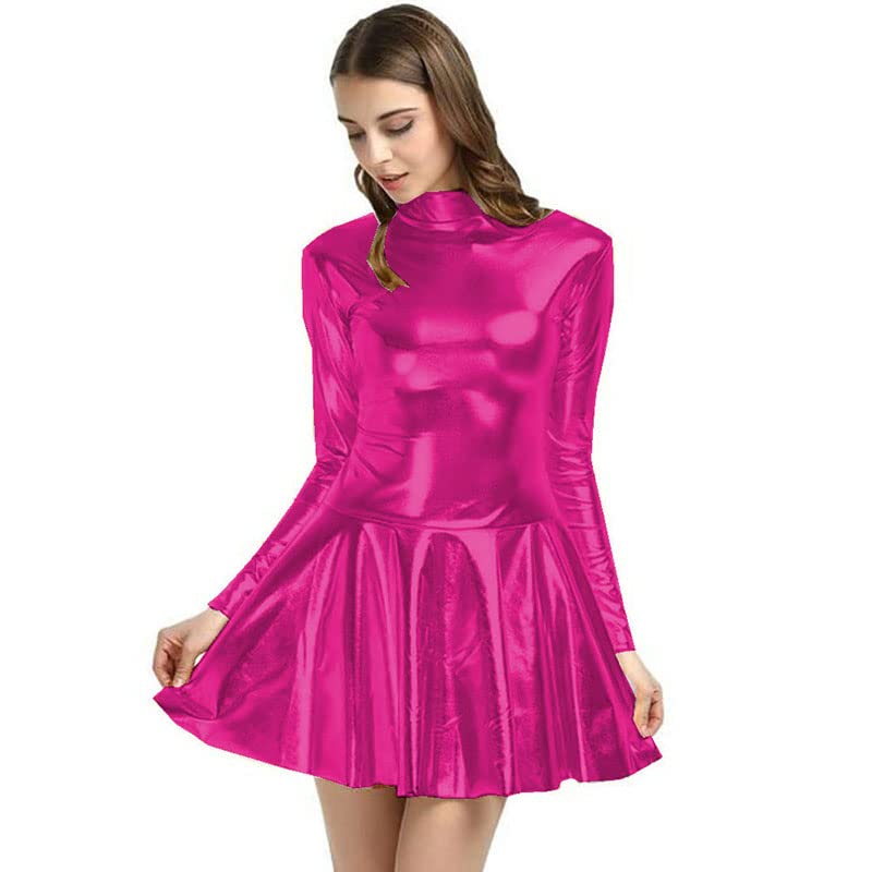 hot pink long sleeve skater dress Plus Size Hot Pink Keyhole Long Sleeve Skater Dress