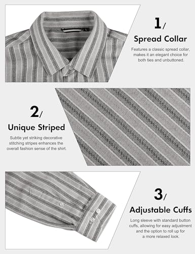 Lzzidou Men's Striped Button Down Shirt Cotton Blend Long Sleeve Collared Dress Shirts for Business Work Office Casual Date3