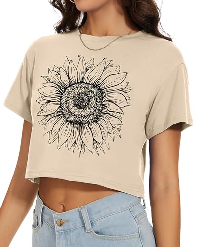 Image of Womens Summer Crop Tops Short Sleeve Round Neck T-Shirts Loose Fit Casual Blouse 2026