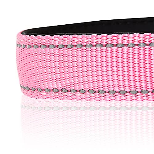 Image of HEELE Dog Collar, Reflective Dog Collar, Soft Neoprene Padded Breathable Nylon Pet Collar Adjustable for Small Dogs, Pink, S(10.23-14.96 inch)