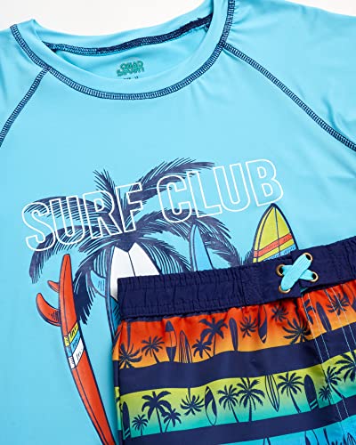 Quad Seven Boys' Rashguard Set - Short Sleeve Swim Shirt And Bathing Suit Set (4 Piece), Size 12, Surf Club/Surf Beach #TOP2