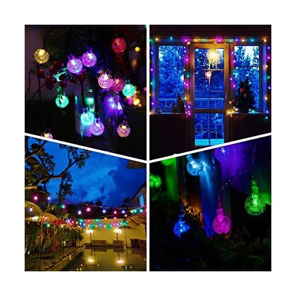 LICHPRO® Solar Lichterkette 8 Modi Außen & Innen, 60 bunte Kristallkugeln LED 10 M, IP65 wasserdicht für Weihnachten… – Bild 6