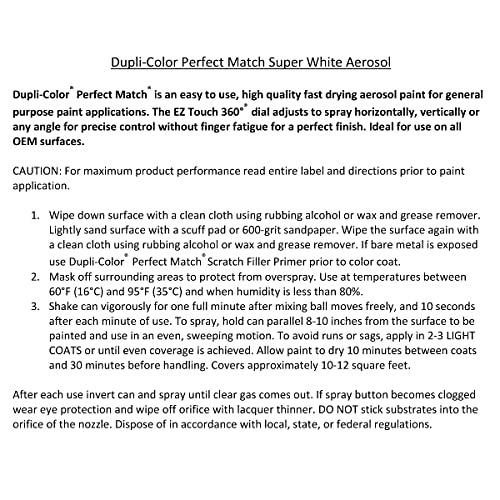 Image of Dupli-Color Perfect Match Premium Automotive Paint, Super White, 8 oz