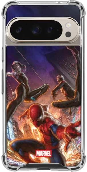 Skinit Clear Phone Case Compatible with Google Pixel 9/9 Pro - Officially Licensed Marvel Spiderman Web Shooting Design