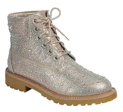 Forever Link Women's Rhinestone Lace Up Combat Ankle Boots