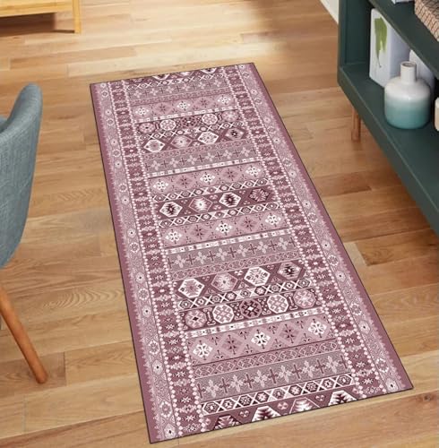 Alfombra de pasillo para pasillo o dormitorio rosa de 60 x 150 cm lavable 2
