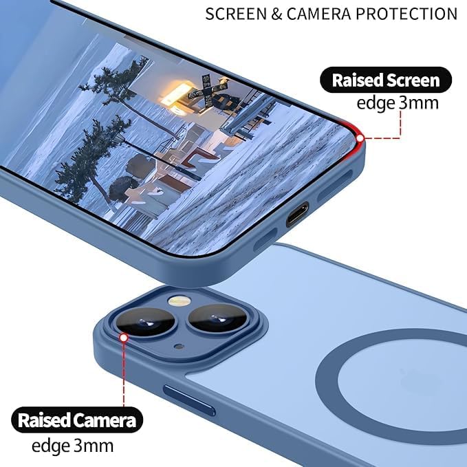 Image of VONZEE Magnetic for iPhone 15 Case, Upgraded [Full Camera Protection] [Compatible with Magsafe] [Translucent Matte] Shockproof Protective Phone Case for Men & Women - Mist Blue