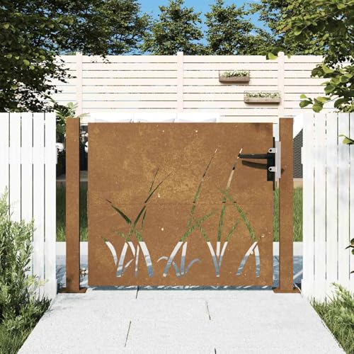 Homgoday Garden Gate Metal Gate Garden Door Fence Door Garden Gate Fence Gate Entrance Gate Yard Gate Single Gate Double Gate Garden Fence Gate 105 x 105 cm Corten Steel Grass Design