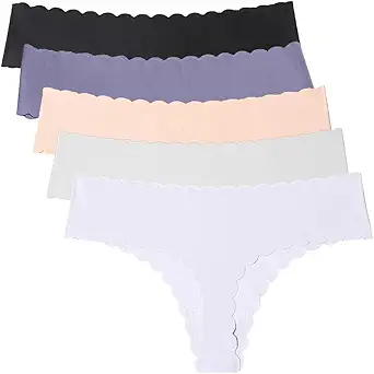 Wetopkim Seamless Thongs for Women, No Show Panties V-waisted Stretch Breathable, Seamless Thong Underwear 6 Pack S-XL
