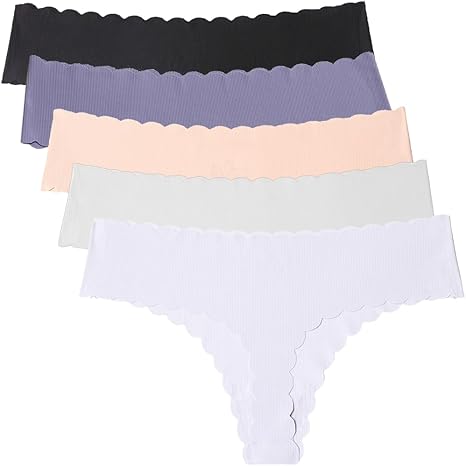 Wetopkim Seamless Thongs for Women, No Show Panties V-waisted Stretch Breathable, Seamless Thong Underwear 6 Pack S-XL