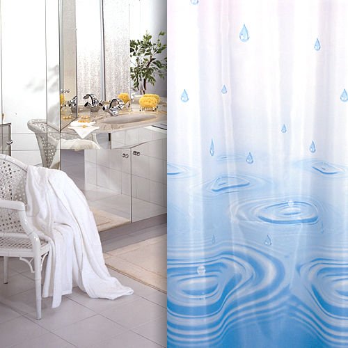 probath Textil DUSCHVORHANG Weiss BLAU Tropfen 180x200 INKL. QUALITÄTSRINGE 180 x 200 cm! Shower Curtain Blue! Cover