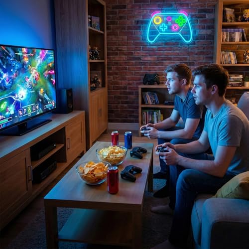 Image of Gamer Neon Sign,Game Controller LED Sign for Gaming Room Decor,USB Powered Dimmable Neon Sign for Gamer Room,Game Neon Sign for Teen Boy Room Decor,Gaming Wall Decor,Gamer Gifts for Boys,Kids