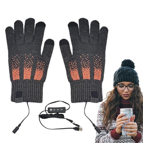 Vllold Guantes calefactables – Guantes de calefacción USB para ciclismo – Guantes térmicos de esquí de 3 niveles, guantes térmicos extraíbles para pantalla táctil de invierno para ciclismo,