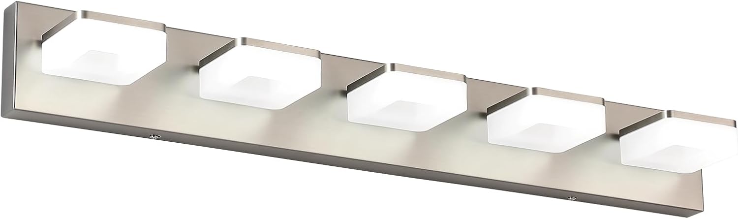 Brushed Nickel Vanity Lights for Bathroom 5 Light Vanity Lighting Fixtures for Mirror 32" Adjustable 5500K Modern LED Vanity Light Over Mirror, Bath Wall Lighting Fixtures 5-Light,32Inch Nickel