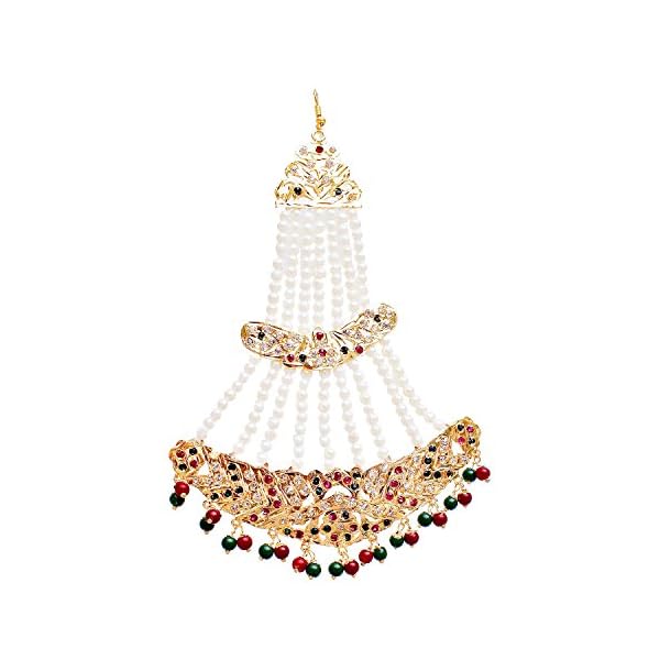 Lucky Jewellery White Magenta Green Stone Multilayered Pearl Kundan Passa for Women (660-CKN-C194-RG)