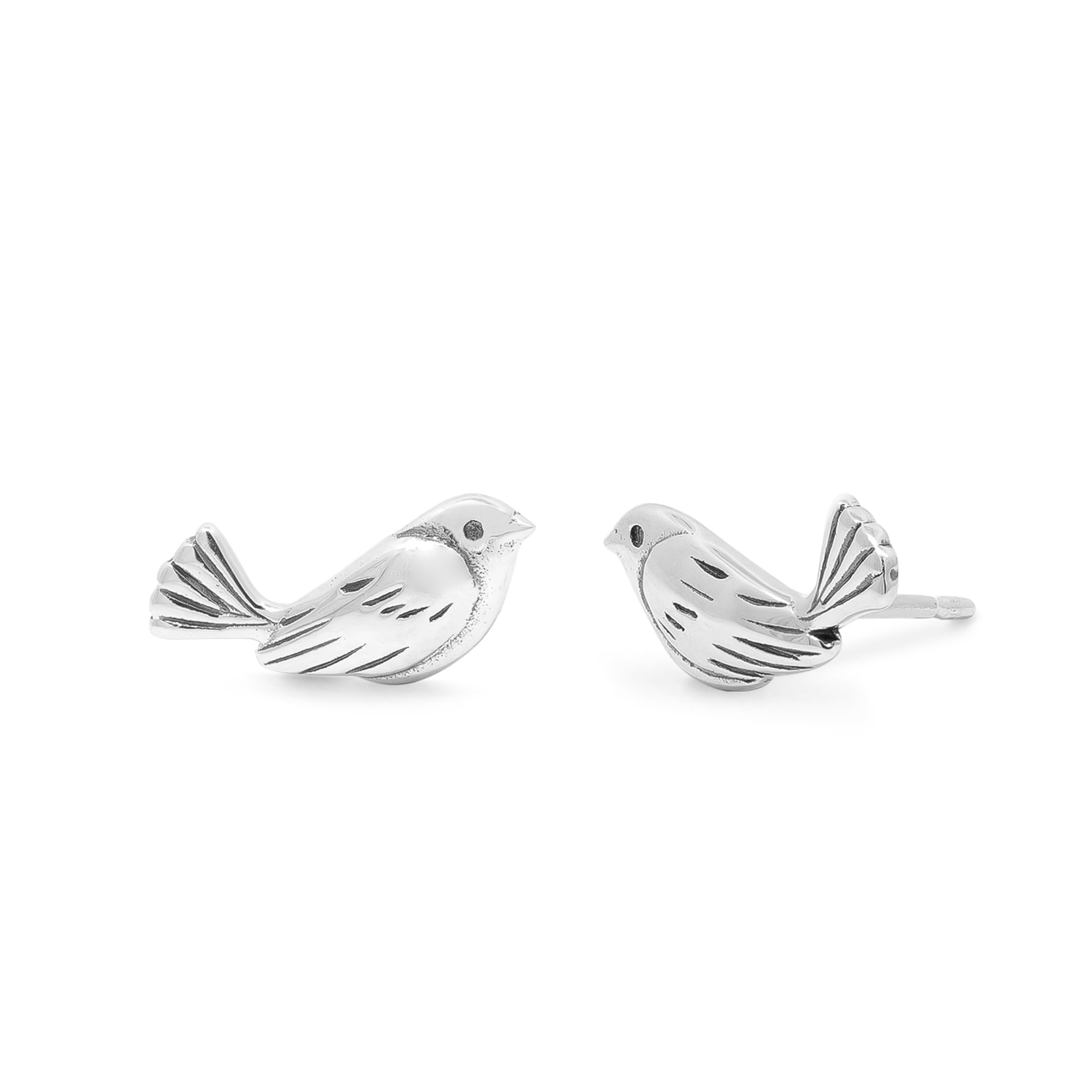 Boma Jewelry Sterling Silver Sitting Bird Stud Earrings