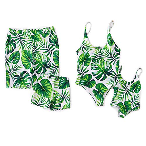 IFFEI Mommy and Me Family Matching Swimsuit One Piece Beach Wear Summer Leaves Sporty Monokini Bathing Suit Women: S Green