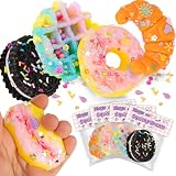 Novu Squishy Treats Fidget Toys for Kids and Adults - 4 Pack - Super Soft Squishy Dessert Include Sandwich Cookie, Donut, Croissant, and Waffle - Squeeze Toys for Stress Relief and Anxiety