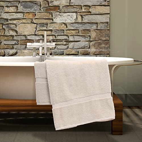 Image of Luxury Hotel & Spa Collection Highly Absorbent, Quick Dry 100% Turkish Cotton 700 GSM, Eco Friendly Towel, for Bathroom Dobby Border Soft Bath Towel Set 27 X 54 (Beige, Bath Towels - Set of 2)