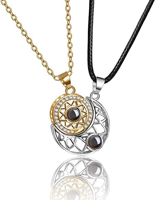 ARZONAI Valentines Day Couple Necklace Matching Bracelets for Couples Gifts Heart Necklace Sun and Moon Necklace for Her Him Best Friends I Love You Necklace 100 Languages For Unisex Adult (B0C18MLSBT) Amazon Price History, Amazon Price Tracker