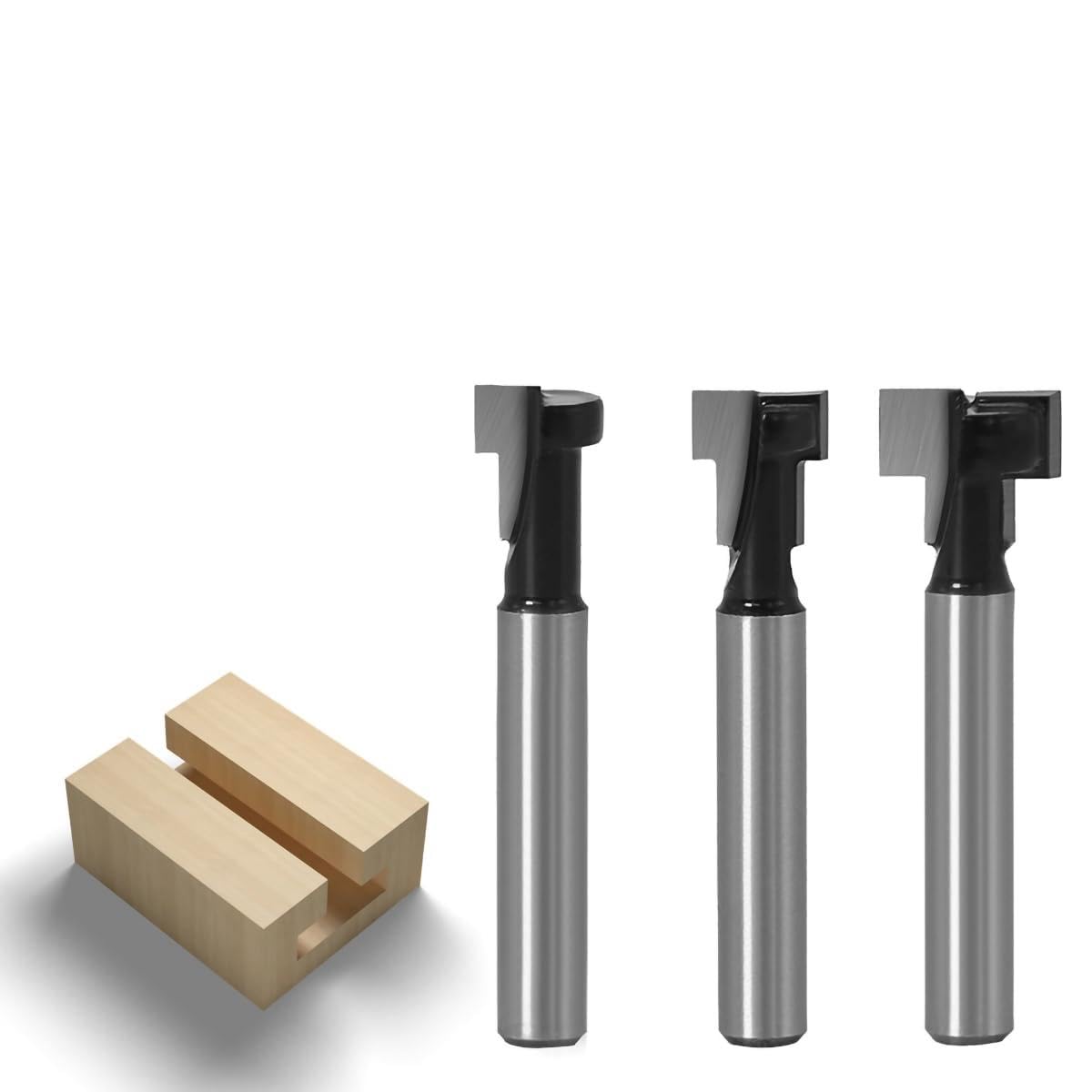 3-Piece T-Slot & Keyhole Router Bit Set, 6mm Shank for Woodworking