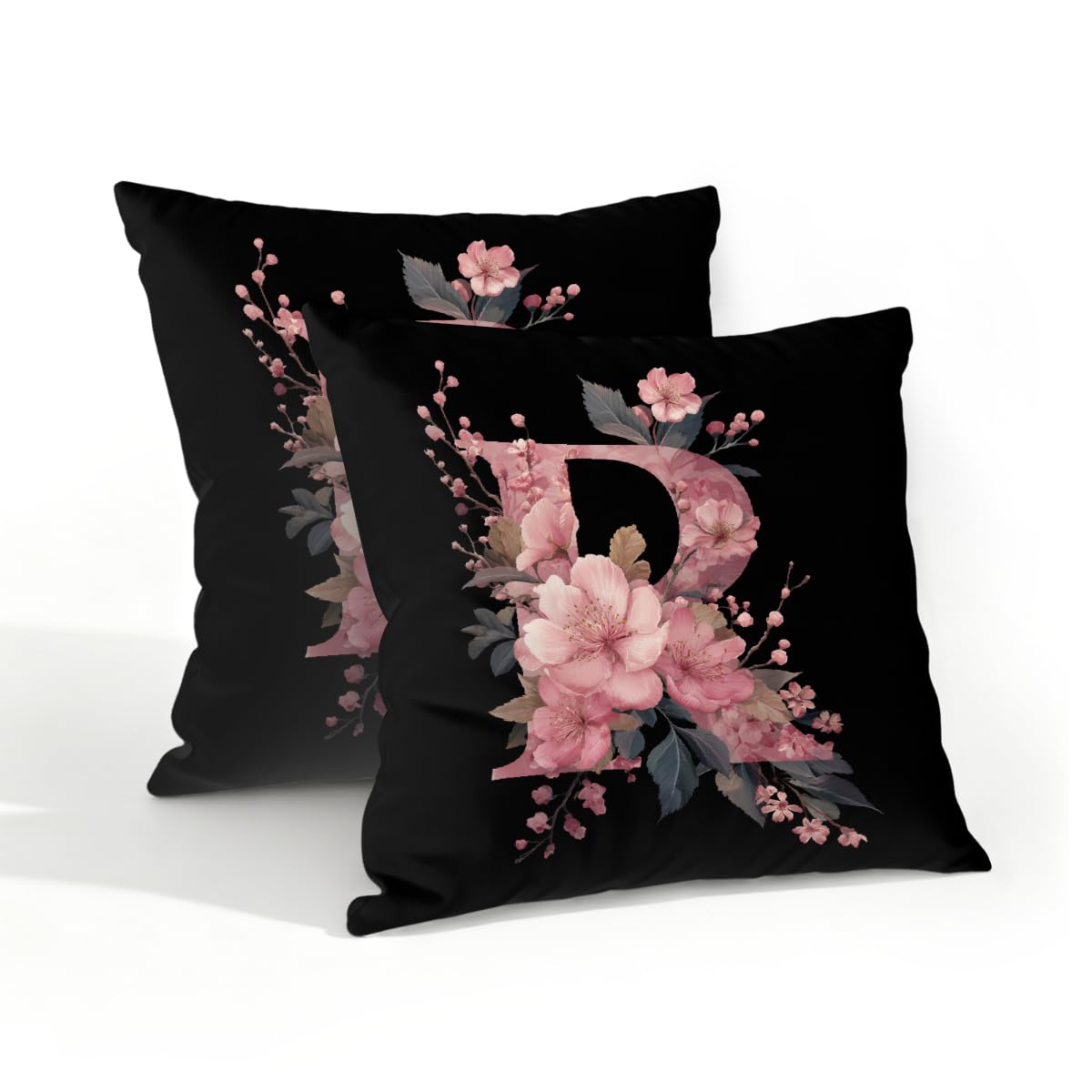Outdoor Pillow Covers Waterproof Pillowcases 18x18in Set of 2 Botanical Floral Letter R Decorative Throw Cushion Case for Couch Sofa Garden Patio Furniture