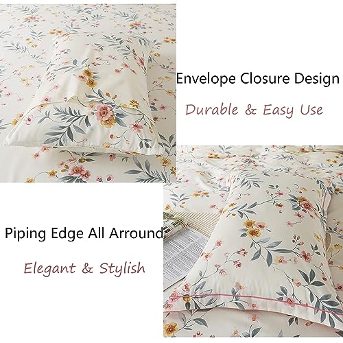 Image of FADFAY Floral Sheets Queen Vintage Pink Floral Bedding Shabby Beige Elegant Botanical Sheets Rustic Farmhouse Bedding 800 Thread Count 100% Egyptian Cotton Deep Pocket Fitted Sheet 4Pcs, Queen Size