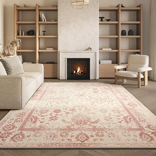 SAFAVIEH Area Rug 6x9 - Adirondack Collection - Ivory & Rose, Distressed Vintage Floral Design, Non-Shedding & Easy to Clean, Ideal for Living Room, Bedroom, Dining Space (ADR109H)