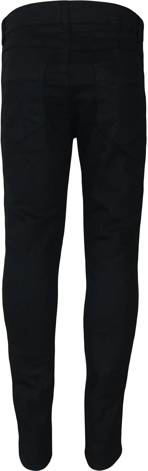 Kids Boys Denim Jeans Contrast Taped Jet Black Stretchy Pants Trouser 5-13 Years