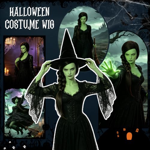 Image of S-noilite Long Black Brown Braid Witch Wig for Women Halloween Cosplay Wig