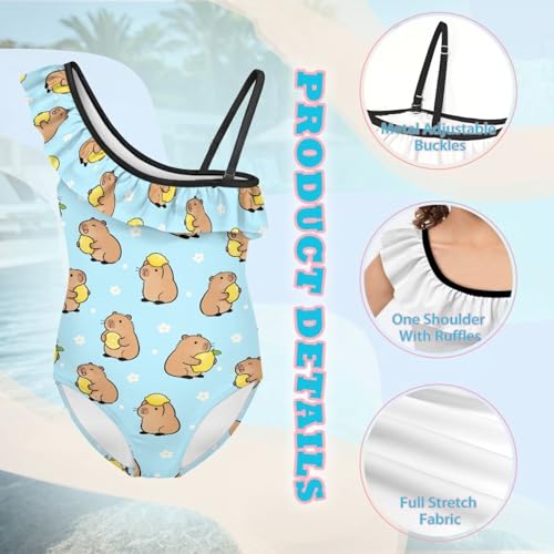 Image of Girls Swimsuit One Piece Ruffle Swimsuit Non-Slip Straps UPF 50+ for Girls Size 3-14 Years
