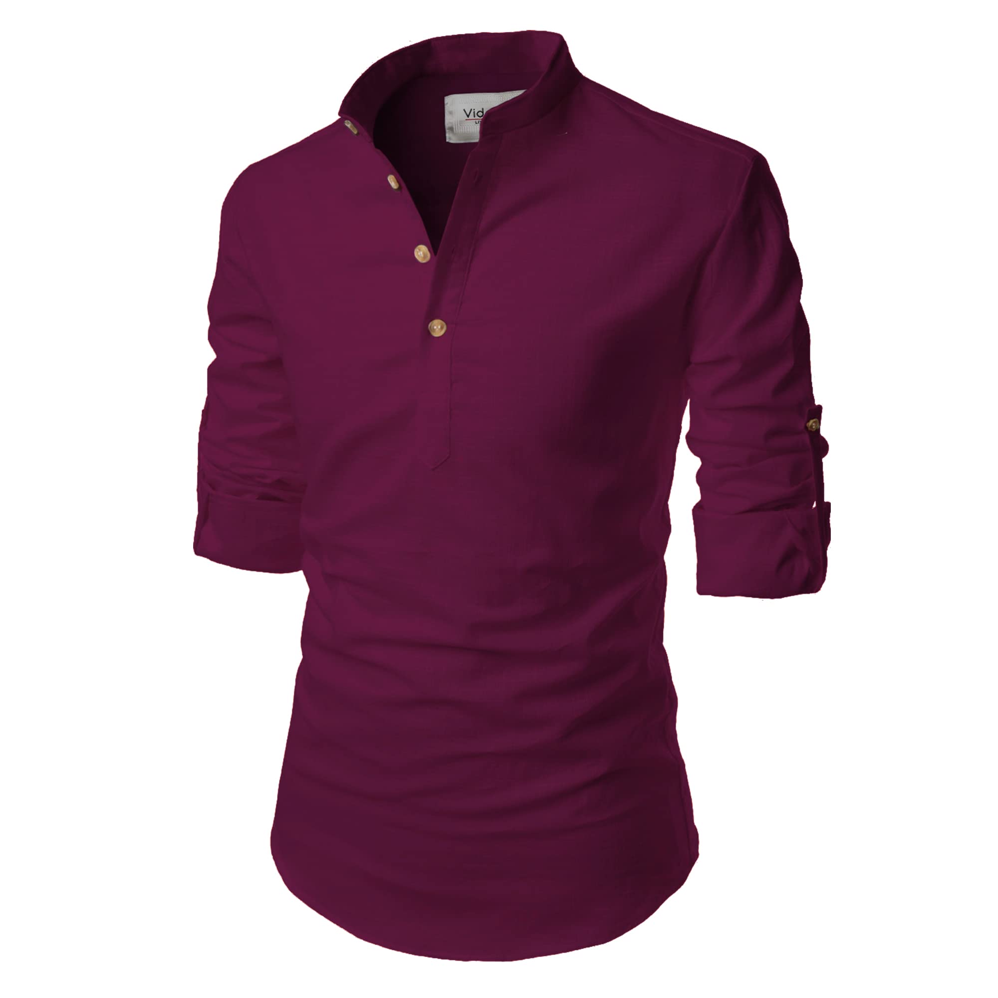 Jack & Jones Full Sleeve Chinese/Rounded/Collar Pure Cotton Casual, Wedding, Party, Festival Stylish Latest Short Length Slim fit Kurta Style Shirt for Men and Boys. (Beige 36) in beige