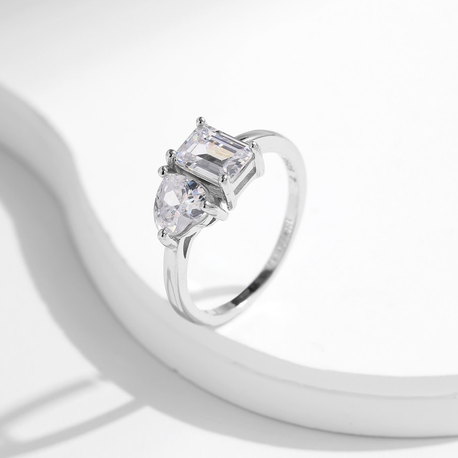 Wycian Bague Piece en Argent Bague de Mariage Or Blanc 9K/14K Au375/Au585 5X7mm Moissanite pour Mère Mesdames
