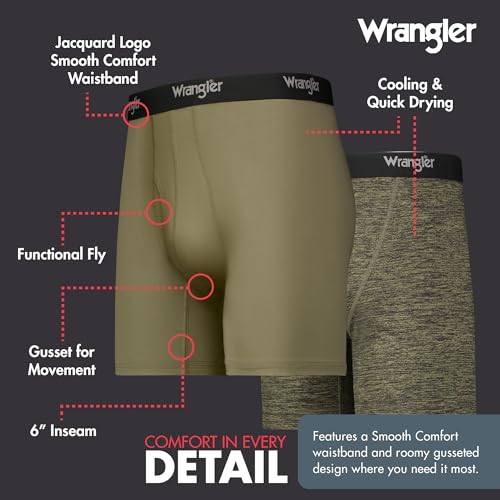 Wrangler Men’s Cooling Boxer Briefs, 6” Inseam, Moisture-Wicking, Stretch Fabric, Pack of 6, Quick Dry4