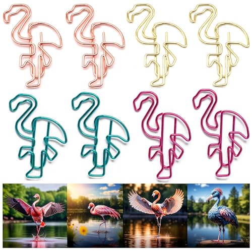Upquzzfy 30 Pcs Cute Flamingo-Shaped Paper Clips Set-Colored Metal Paperclips-Fun Office Supplies for File Organizer, Party & Wedding Decor (30)