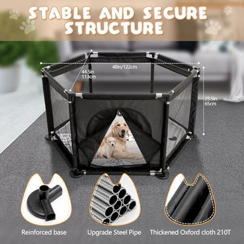 Sechseckige Welpenkiste für extra hohe Hundewelpen, Laufstall + Welpen-Auflage für große und kleine Rassen, Welpen-Zubehör, unverzichtbar für Hunde, Welpen, 122 x 65 cm, Schwarz