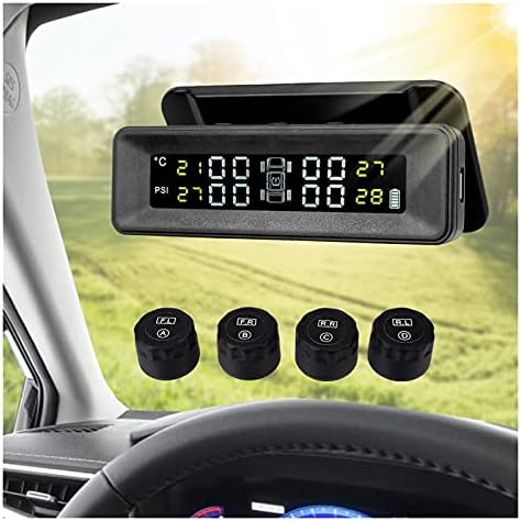 Tire Pressure Monitoring System Smart Car Digital TMPS Auto Alarm with 4 External Sensors Solar Power LCD Display
