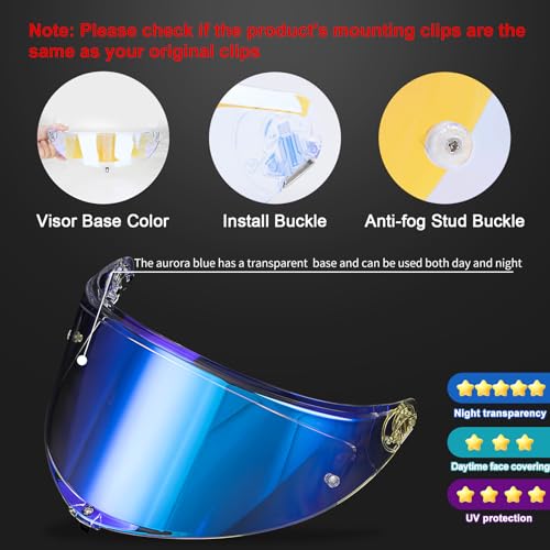 Image of PSLER Shatterproof Motorcycle Helmet Visor for K6 K6s,Transparent Blue | Impact-Resistant ,UV400 Protection, Tinted Face Shield for K6 K6s,Helmet Accessories Replacement