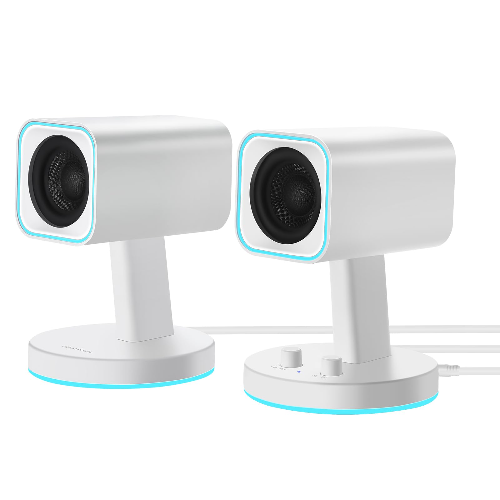 Sanyun SW202 24W PC Gaming Speakers with 16bit DAC USB, Bluetooth 5.2 and Aux Inputs, 3 EQ Sound Modes, 2.0 RGB Lighting Multimedia Speakers for