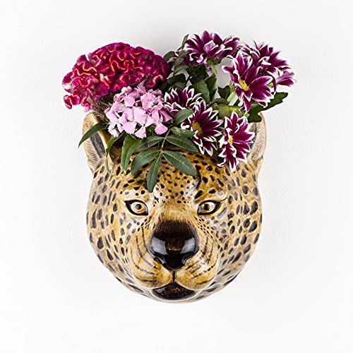 Quail Ceramics - Leopard Wall Vase, Yellow,black, Height 14cm x Width 13.5cm