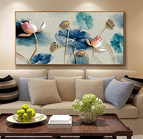 Art de diamant de bricolage 5D : grand tableau de lotus en mosaïque