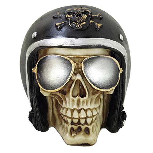 Crânio Capacete Motoqueiro Óculos Esqueleto Caveira Resina