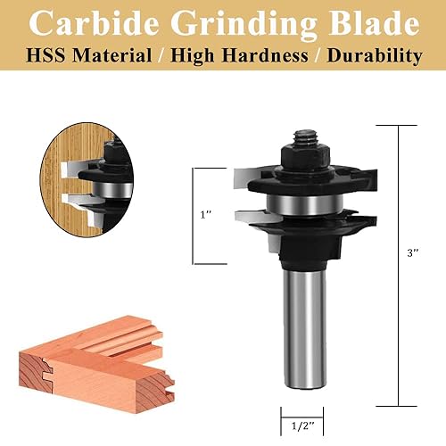 Miniatura 3 de TAIWAIN - Juego de brocas de enrutador de 12 pulgada, 3 piezas, cortador de fresado de madera de panel elevado, herramienta de corte CNC de carburo